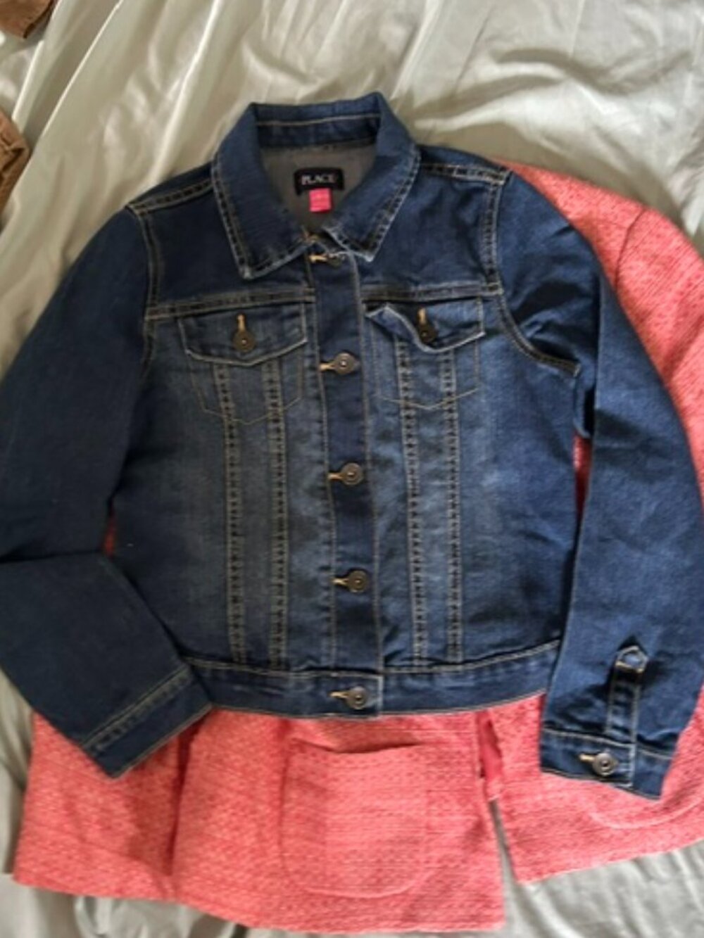 Unisex boys girls kids jacket coat denim blue jean size large 10 -12